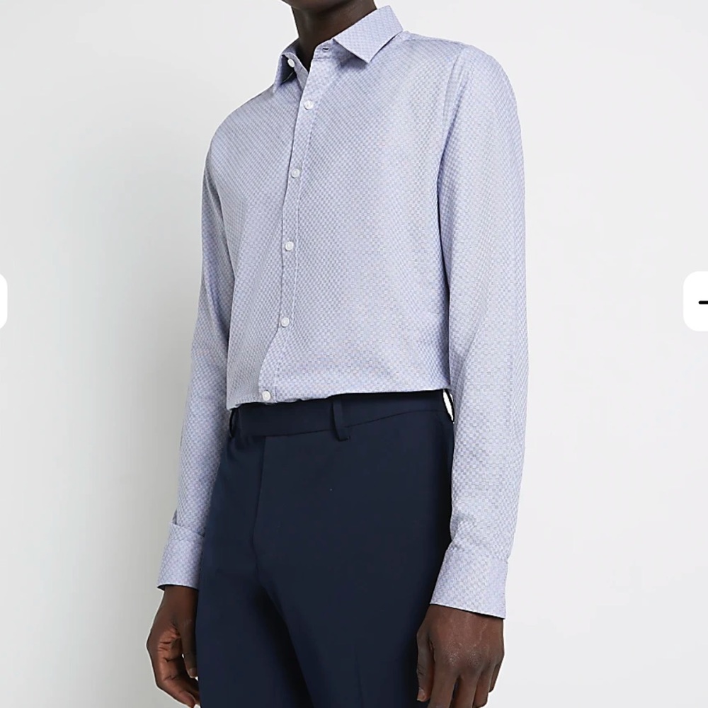 River Island GREY SLIM FIT CHECK LONG SLEEVE SHIRT S, M, XL